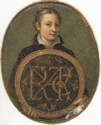 Sofonisba Anguissola Self-Portrait Holding a Medallion with the Letters of her Father s Name, oil painting on canvas